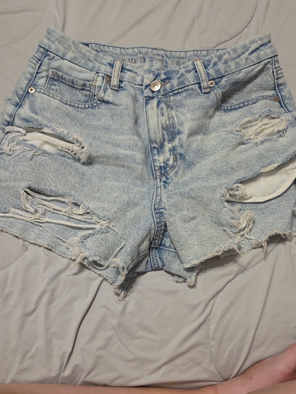 American Eagle Outfitters Light Blue Distressed Denim Shorts